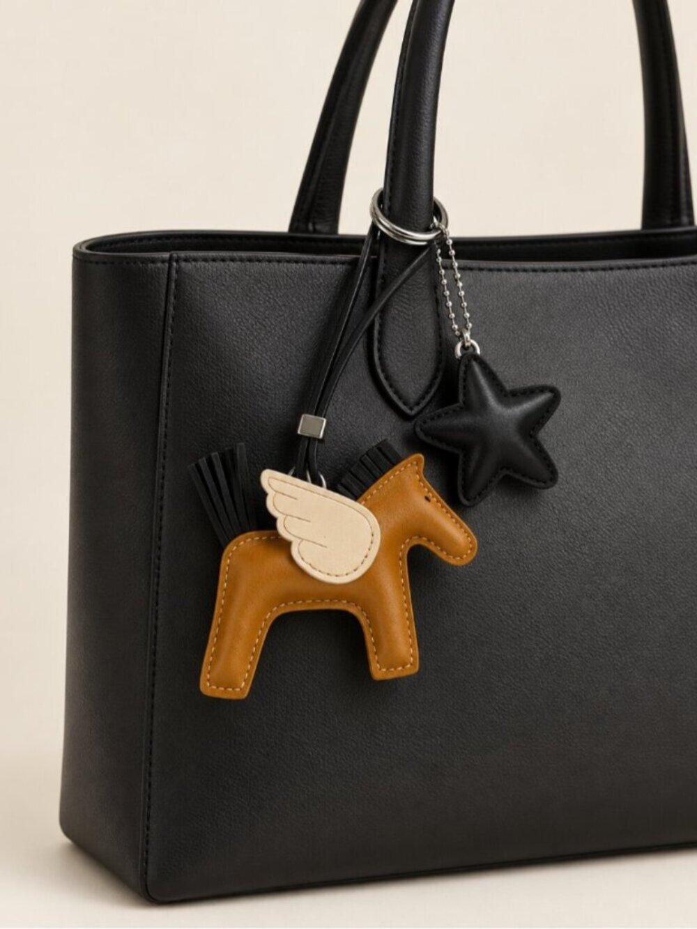 Winged Horse Star Bag Charm Keychain Brown Black 0889